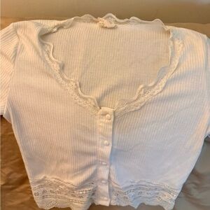Caution To The Wind Ivory Lace Button-Up Blouse